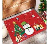 Tappetino Antiscivolo Lavabile Pupazzo Di Neve, Albero Di Natale E Stelle Zerbino Trappola Sporco Tema Natalizio Zerbino d'Ingresso Assorbenti per Cane, Ingresso, Porta e Corridoio, 50x80 cm, Rosso