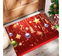 Tappetino Antiscivolo Lavabile Stelle E Fiocchi Di Neve Zerbino Trappola Sporco Decorazioni Natalizie Zerbino d'Ingresso Assorbenti per Cane, Ingresso, Porta e Corridoio, 50x80 cm, Rosso Brillante