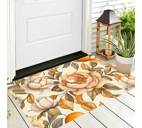 Tappetino Antiscivolo Oro Arancione Peonia Magnolia 3D,Benvenuto Interni Ed Esterni Tappeto Piante Eleganti,Zerbino Per Porta D'Ingresso Camera Da Letto Soggiorno,50X80Cm