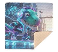 Tappetino antiscivolo per attività all'aperto e per interni ed esterni, motivo: dinosauri che pattinano nella città futura, tappetino da palestra per bambini, 127 x 127 cm