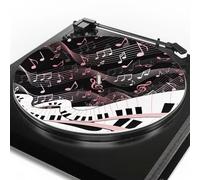 Tappetino antiscivolo per giradischi, per mixare, graffiare DJ e ascoltare a casa, diametro 30,5 cm, note musicali, pianoforte, tastiera