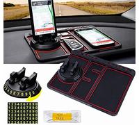 Tappetino antiscivolo per telefono per auto 4 in 1, per telefono cellulare, tappetino adesivo per cruscotto dell'auto, con targa di parcheggio temporanea sostituibile e aromaterapia (rosso)