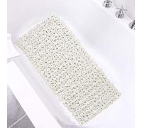 Tappetino antiscivolo per vasca da bagno con fori di scarico, tappetino con ventose per vasca (40,6 cm di larghezza x 88,9 cm di lunghezza, beige)