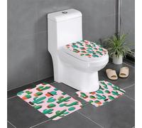 Tappetino antiscivolo per WC a forma di U, set da 3 pezzi, con illustrazione senza soluzione di continuità di un simpatico cactus, ben attaccato, assorbente e resistente, spesso e confortevole.