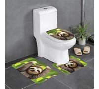 Tappetino antiscivolo per WC a forma di U, set da 3 pezzi, con immagine di un simpatico bradipo, ben attaccato, assorbente e resistente, spesso e comodo.