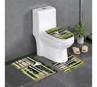 Tappetino antiscivolo per WC a forma di U, set da 3 pezzi, con immagine di una recinzione in legno di mucca, ben fissato, assorbente e resistente, spesso e confortevole.