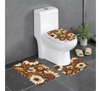 Tappetino antiscivolo per WC a forma di U, set da 3 pezzi, con stampa bianca di foglie morte, ben attaccato, assorbente e resistente, spesso e confortevole.