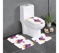 Tappetino antiscivolo per WC a forma di U, set da 3 pezzi, con stampa colorata di testa di maiale e tramonto, ben attaccato, assorbente e resistente, spesso e confortevole.