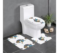 Tappetino antiscivolo per WC a forma di U, set da 3 pezzi, con stampa colorata di una testa di feroce, ben attaccato, assorbente e resistente, spesso e confortevole.