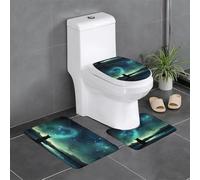 Tappetino antiscivolo per WC a forma di U, set da 3 pezzi, con stampa di un gatto che guarda le stelle, ben attaccato, assorbente e resistente, spesso e comodo.