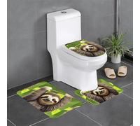 Tappetino antiscivolo per WC a forma di U, set da 3 pezzi, con stampa di un simpatico bradipo, ben attaccato, assorbente e resistente, spesso e comodo.