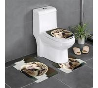 Tappetino antiscivolo per WC a forma di U, set da 3 pezzi, con stampa di un simpatico riccio, ben attaccato, assorbente e resistente, spesso e comodo.