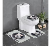 Tappetino antiscivolo per WC a forma di U, set da 3 pezzi, con stampa di un topo nel buco, ben attaccato, assorbente e resistente, spesso e comodo.