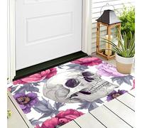 Tappetino Antiscivolo Rosa Teschio Di Rosa 3D,Benvenuto Interni Ed Esterni Tappeto Disegno Al Tratto,Zerbino Per Porta D'Ingresso Camera Da Letto Soggiorno,70X100Cm