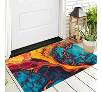 Tappetino Antiscivolo Rosso Blu Striature Di Lava 3D,Benvenuto Interni Ed Esterni Tappeto Arte Astratta,Zerbino Per Porta D'Ingresso Camera Da Letto Soggiorno,90X150Cm