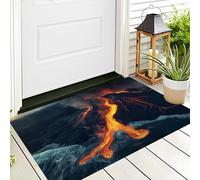 Tappetino Antiscivolo Rosso Blu Vulcano Di Lava 3D,Benvenuto Interni Ed Esterni Tappeto Paesaggio Fantastico,Zerbino Per Porta D'Ingresso Camera Da Letto Soggiorno,80X120Cm