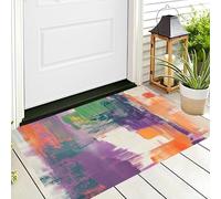 Tappetino Antiscivolo Viola-Verde Architettura Urbana 3D,Benvenuto Interni Ed Esterni Tappeto Arte Astratta,Zerbino Per Porta D'Ingresso Camera Da Letto Soggiorno,60X90Cm