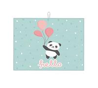 Tappetino artistico per piatti da cucina, assorbente, piccolo, 16 x 18 pollici, con stampa artistica a forma di panda e biglietto per baby shower.