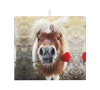 Tappetino assorbente da cucina, motivo cavallo e rosa, tappetino per scolapiatti da appoggio, adatto per riporre posate, coltelli e tazze