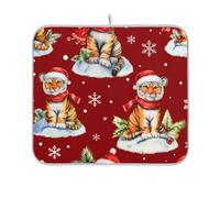 Tappetino assorbente per asciugare i piatti carino ad asciugatura rapida artistico protezione dal calore tappetino per cucina tappetino asciutto carino cuccioli di tigre rosso Babbo Natale 40,6 x 45,7
