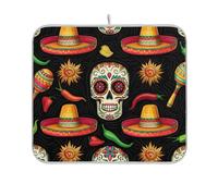 Tappetino assorbente per asciugare i piatti carino ad asciugatura rapida colori scolapiatti tappetino da cucina contatore gadget colorato teschi di zucchero peperoncino nero 40,6 x 45,7 cm
