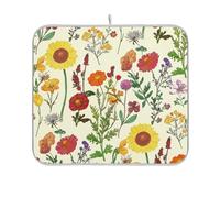 Tappetino assorbente per asciugare i piatti carino da appendere tappetino asciutto retrò fiori di campo botanico giallo piatti secchi cucina bancone 40,6 x 45,7 cm