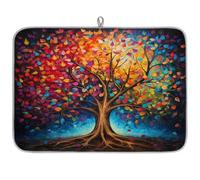 Tappetino assorbente per asciugare i piatti con albero colorato per pittura a olio, tappetino reversibile in microfibra per asciugare i piatti con anello per appendere utensili in vetro, pentole, 45,7