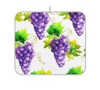 Tappetino assorbente per asciugare i piatti con anello per appendere il piano di lavoro, protezione dal calore, tappetino viola uva verde foglie secche piatti da cucina 40,6 x 45,7 cm