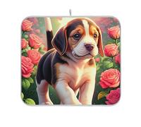 Tappetino assorbente per asciugare i piatti, con anello per appendere il tappetino asciutto con cane carino rose rosa gadget da cucina 40,6 x 45,7 cm