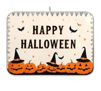 Tappetino assorbente per asciugare i piatti con cappello da strega e zucca di Halloween, 45 x 61 cm, tappetino scolapiatti per cucina, asciugatura rapida