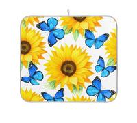 Tappetino assorbente per asciugare i piatti con girasoli e farfalle, colore giallo vivace, tappetino assorbente per cucina, decorazione per la casa, 40,6 x 45,7 cm