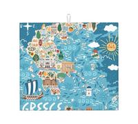 Tappetino assorbente per asciugare i piatti con stampa della mappa della Grecia per accessori da cucina, pieghevole, riutilizzabile