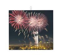 Tappetino assorbente per asciugare i piatti con stampa di fuochi d'artificio per bancone della cucina, ad asciugatura rapida, antiscivolo