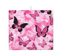 Tappetino assorbente per asciugare i piatti con stampa di piastrelle rosa farfalla senza cuciture per bancone della cucina ad asciugatura rapida antiscivolo riutilizzabile Pad