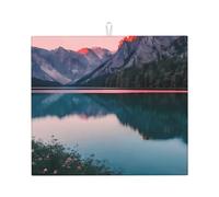 Tappetino assorbente per asciugare i piatti con stampa lago e tramonto per accessori da cucina, pieghevole, riutilizzabile