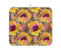 Tappetino assorbente per asciugare i piatti, tappetino da appendere con asola vintage, girasoli per bancone cucina, 40,6 x 45,7 cm