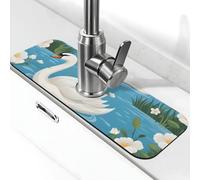Tappetino assorbente per lavello da cucina, bagno, cucina, paraspruzzi, lago, cigno, tappetino per rubinetto, 38 x 14 cm
