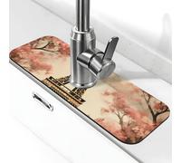 Tappetino assorbente per lavello da cucina, bagno e cucina, paraspruzzi retrò Torre Eiffel Parigi Flower Faucet Mat 38 x 14 cm