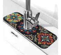 Tappetino assorbente per lavello per cucina e bagno, stile vintage, bohémien, mandala, chic, floreale, antiscivolo, lavabile, per bagno, 38 x 13 cm