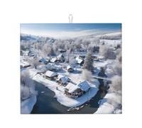 Tappetino assorbente per piano di lavoro della cucina con paesaggio di neve del villaggio (40,6 x 45,7 cm) - tappetino scolapiatti di alto valore