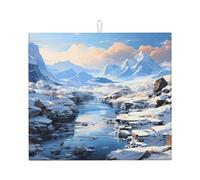 Tappetino assorbente per piano di lavoro della cucina, elegante design con paesaggio innevato, pieghevole e antiscivolo, con anello per appendere