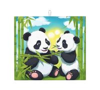 Tappetino assorbente per piano di lavoro della cucina, elegante design con stampa di due panda felici, pieghevole e antiscivolo, con anello per appendere