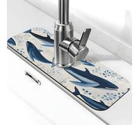 Tappetino assorbente per rubinetto per lavello da cucina, bagno, cucina, paraspruzzi, acquarello, balena, tappetino per rubinetto, 38 x 14 cm