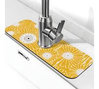 Tappetino assorbente per rubinetto per lavello da cucina, bagno, cucina, paraspruzzi, linea gialla, dente di leone, tappetino per rubinetto 38 x 14 cm