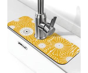 Tappetino assorbente per rubinetto per lavello da cucina, bagno, cucina, paraspruzzi, linea gialla, dente di leone, tappetino per rubinetto 38 x 14 cm