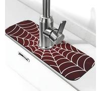 Tappetino assorbente per rubinetto per lavello da cucina, bagno, cucina, paraspruzzi, luce rossa, sfumatura, ragnatela, tappetino per rubinetto, 38 x 14 cm