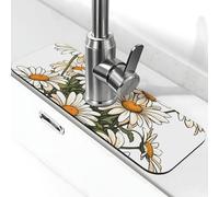 Tappetino assorbente per rubinetto per lavello da cucina, bagno e cucina, paraspruzzi bianco margherita fiori tappetino per rubinetto 38 x 14 cm