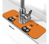 Tappetino assorbente per rubinetto per lavello da cucina, bagno e cucina, paraspruzzi carino gatto ragno tappetino per rubinetto di Halloween 38 x 14 cm