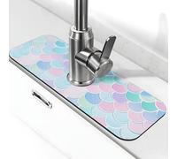 Tappetino assorbente per rubinetto per lavello da cucina, bagno e cucina, paraspruzzi, colorato, squame di sirena, tappetino per rubinetto, 38 x 14 cm