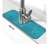 Tappetino assorbente per rubinetto per lavello da cucina, bagno e cucina, paraspruzzi foglia di tè blu farfalla silhouette tappetino rubinetto 38 x 14 cm
